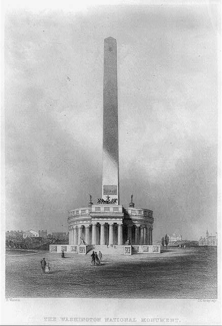 An engraving of architect Robert Mills’s original design for the Washington Monument