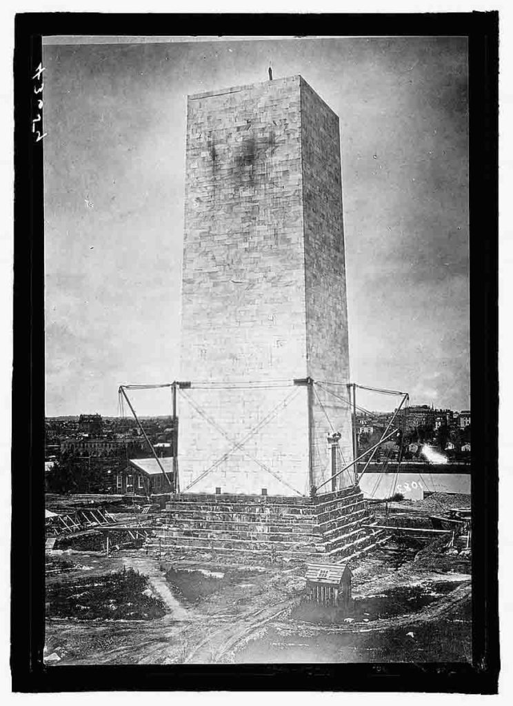 The Washington Monument stood partially constructed for decades.