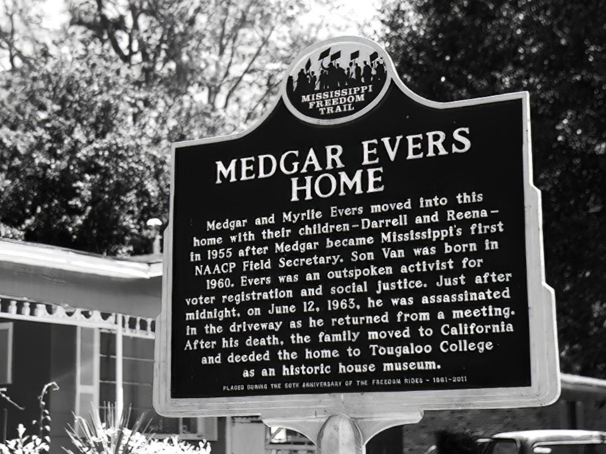 Historical Marker Outside Medgar Evers Home in Mississippi
