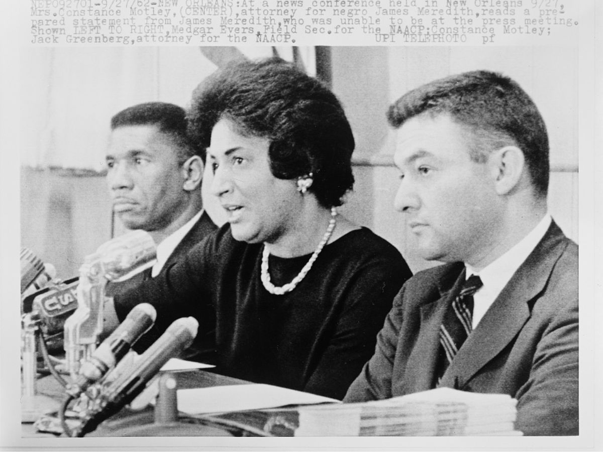 Mrs Constance Motley at News Conference with Medgar Evers